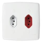 Conjunto 2 Tomadas 1 20A Branca + 1  20A Vermelha 4x4 - Mônaco